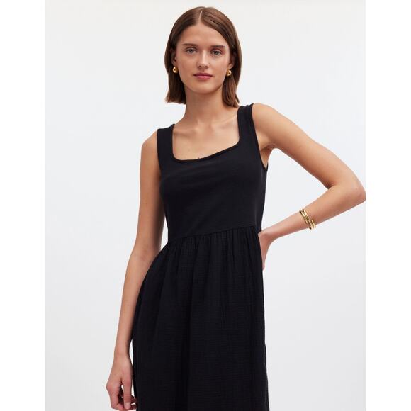 Madewell Knit Tank Midi Dress Black Minimalist Casual A Line Cotton Small NWT - Picture 2 of 16